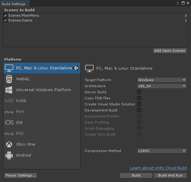Build Settings d'Unity3D