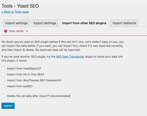 Import from other SEO plugins